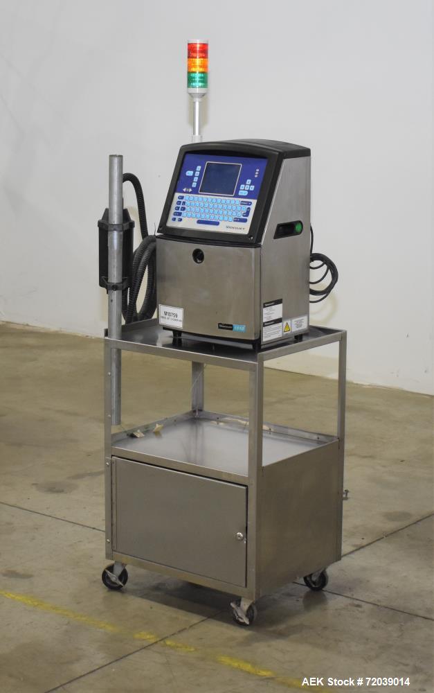 Used Video Jet Ink Jet Coding Machine, Model 1510. Capable of speeds up to 279 m/min (914 ft/min). Has a single print head with up to five lines of type. Communications: Ethernet and RS-232 Serial. 1...